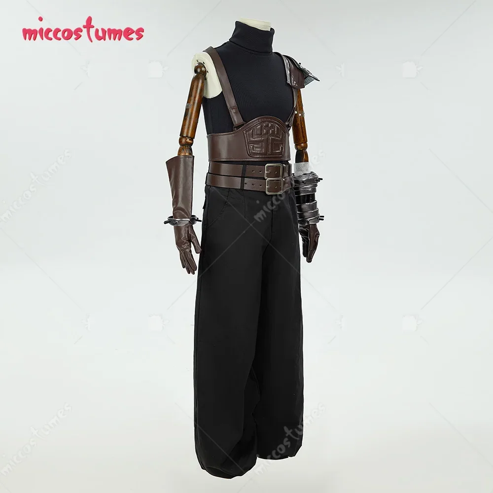 Miccostumes Unisex FF Cloud Cosplay Costume Top and Long Pants with Gloves and Hand Accessory Halloween Cosplay Costumes