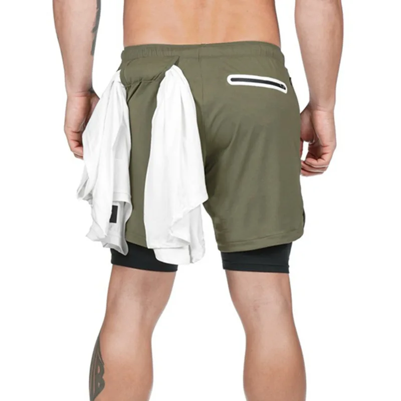 Men 2 in 1 Double Layer Running Shorts Sports Casual Gym Workout Brand Mesh Breathable Basketball running Shorts Summer