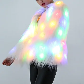 Image Sparkling Fur Coat Coats for Women LED Outwear Short Crop Jacket White with Women's Jackets