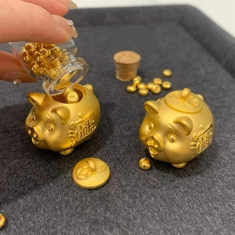 Cute Golden Piggy Piggy Bank, Brass Ornaments, Golden Bean Storage Box, Can Open The Piggy Bank,Lovely Pig Gift