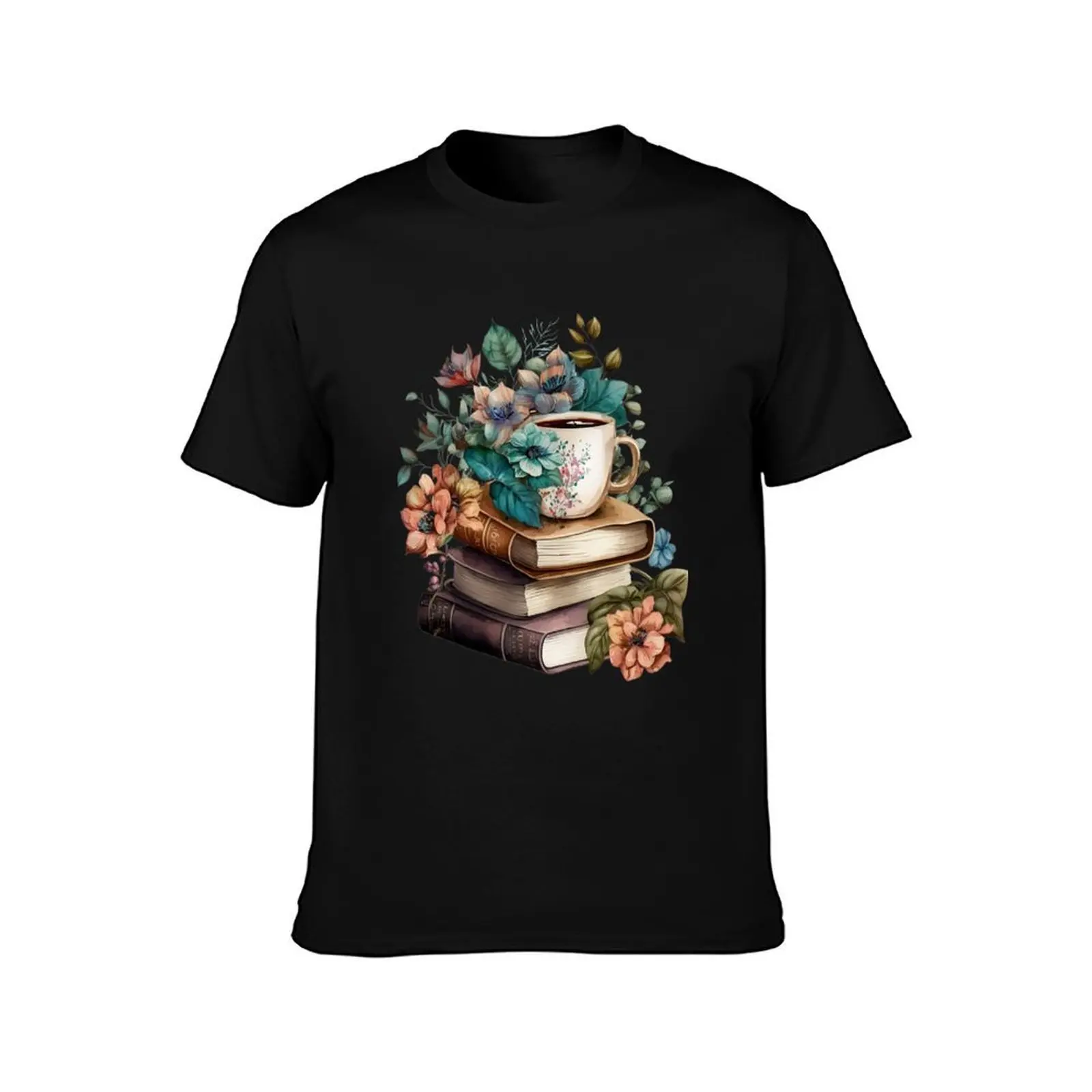 Floral books and a cup of coffee T-Shirt Athletic Quick Dry for Men T-Shirt