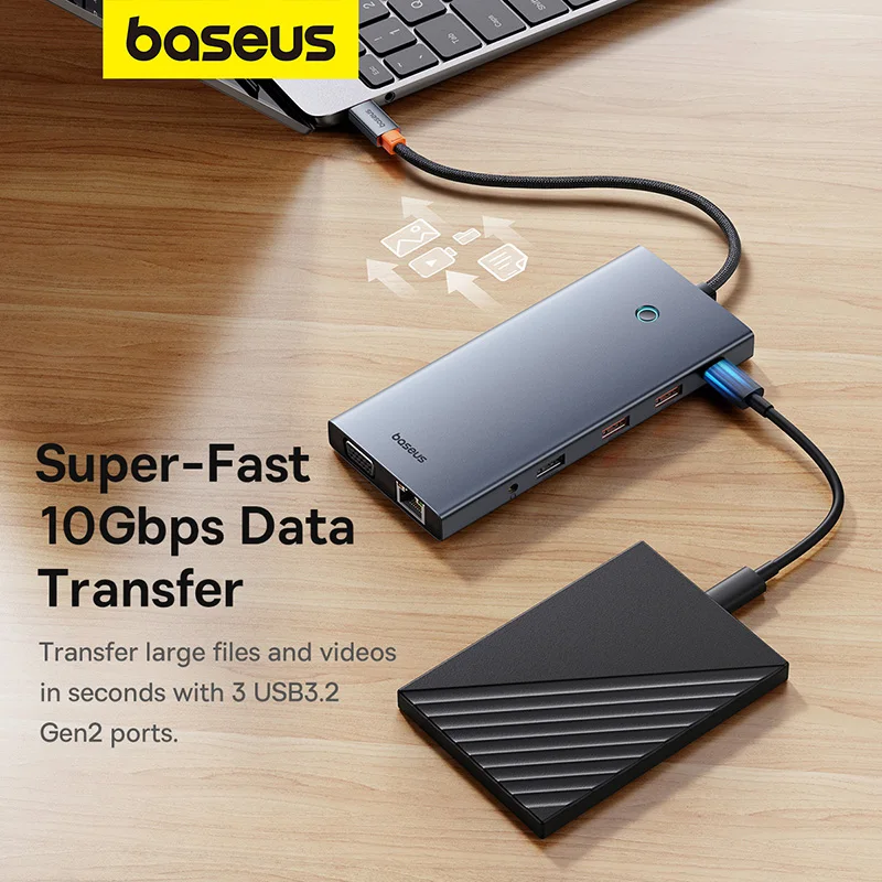 Baseus 8K@30Hz USB HUB Type C to DP HDMI-compatible 13-In-1 4K 60Hz 120Hz RJ45 VGA Converter PD 100W USB 3.0 2.0 For Macbook PC