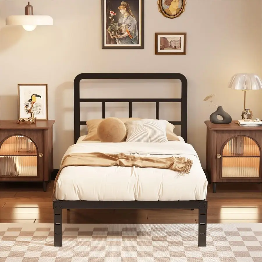 

Bed Frames with Headboard, 12 Inch Heavy Duty Metal Twin Platform Bed Frame, No Box Spring Needed, Noise Free, Easy Assembly, Bl