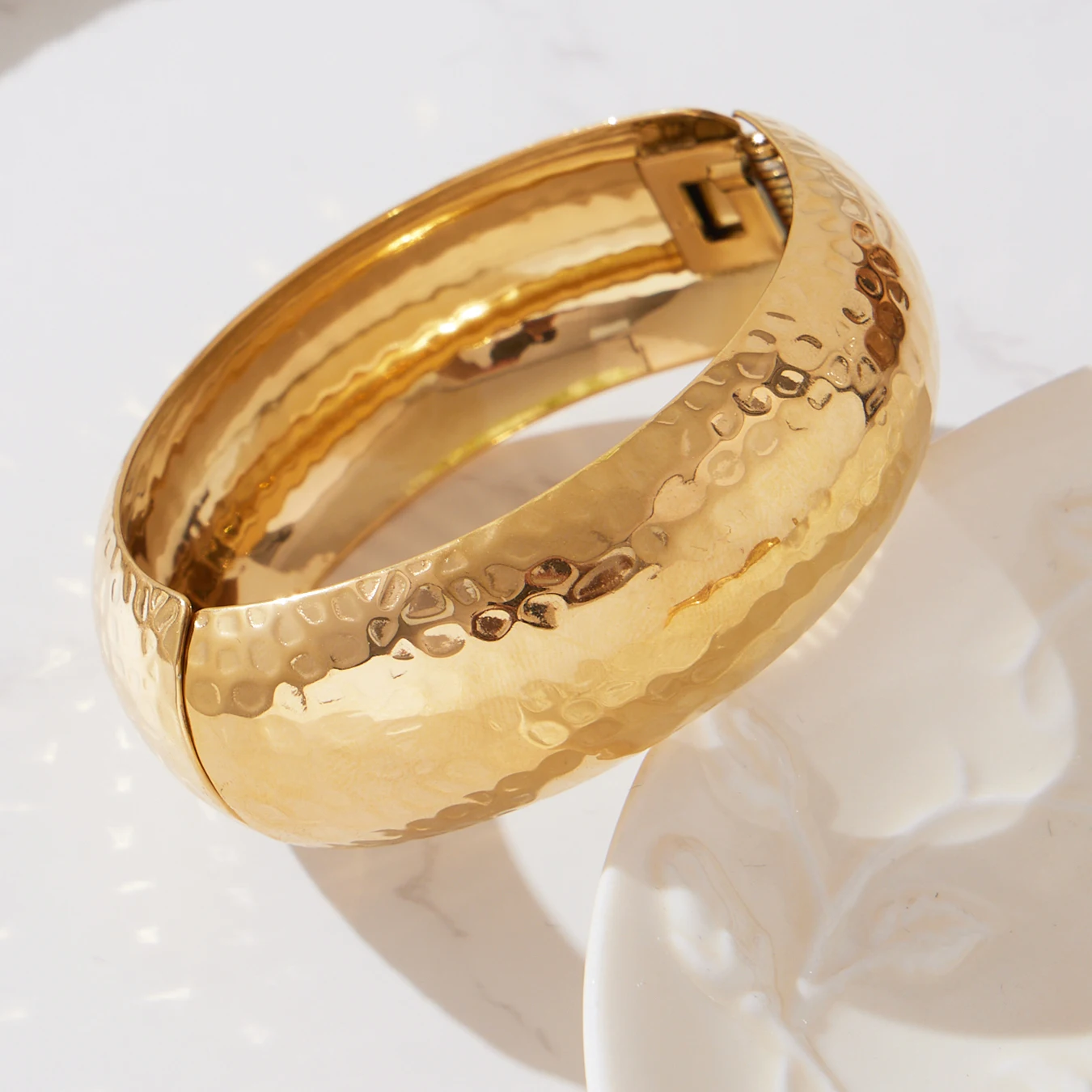 Liora كلاسيكي سطح واسع الفولاذ المقاوم للصدأ أساور مستديرة 18K مطلية بالذهب الهند مأدبة الزفاف سحر أساور الزفاف مجوهرات #6