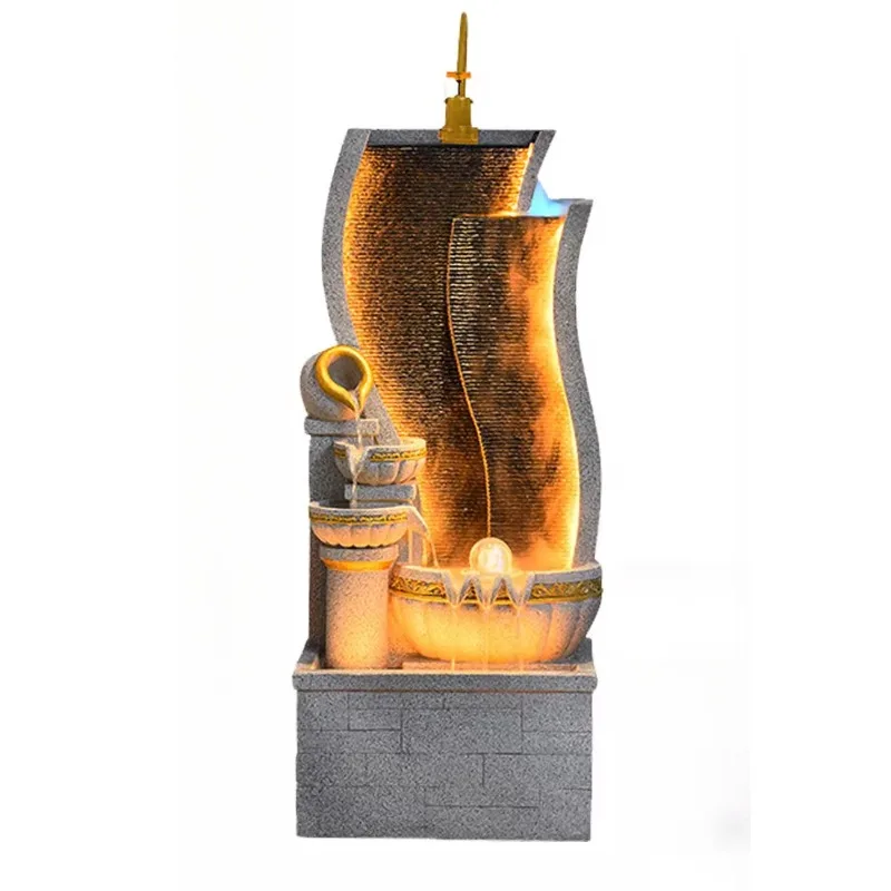 

European Style Resin Fountain With LED Mist Effect Cascading Waterfall For Living Room Office Decor