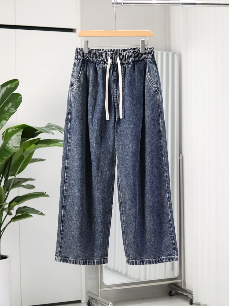 

Ретро-стиль с эффектом потертости! Удобные слипоны! Осенние мужские джинсы с эластичным поясом, универсальные, прямого кроя, широкие штанины, повседневные