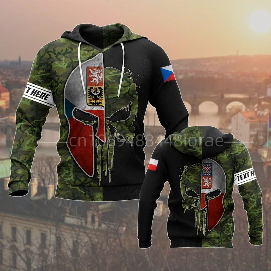 Czech Republ Army Veteran Camo Skull 3d Printed Zipper Hoodie Man Female Pullover Sweatshirt Hooded Jacket Jersey Tracksuits