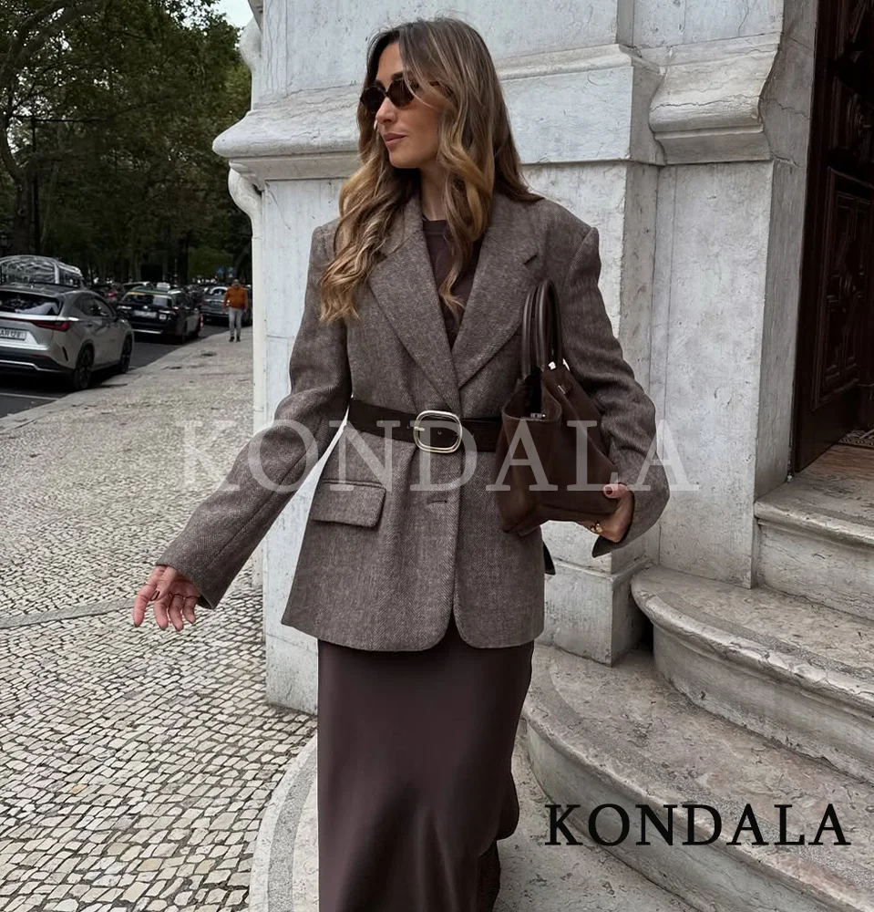 KONDALA Autunno Inverno Cintura Blazer Elegante Pendolarismo Giacca da donna 2025 Nuova moda Vintage Casual Blazer Cena Office Lady Blazer