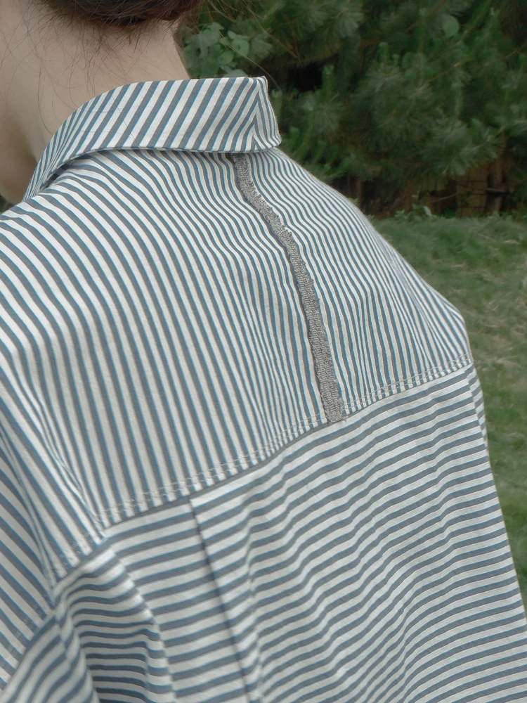 

Универсальная женская рубашка в полоску с коротким рукавом, свободного кроя, из хлопка, летняя коллекция 2025, для повседневной носки, на пуговицах