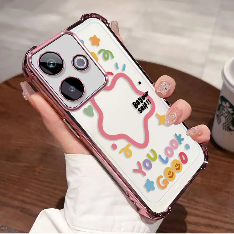 Funda protectora transparente chapada para Realme GT 7 7T GT7 5G, Fundas flexibles de TPU a prueba de golpes en las cuatro esquinas, diseño de estrellas
