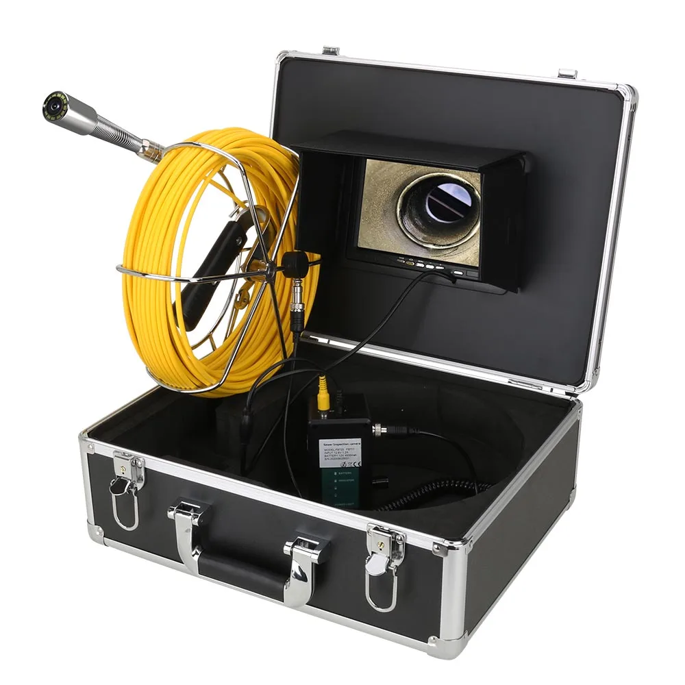 Sewer Pipe Inspection Camera with Auto Balance Auto Self Leveling 512HZ Transmitter Pipe Locator 12PCS LED Lights
