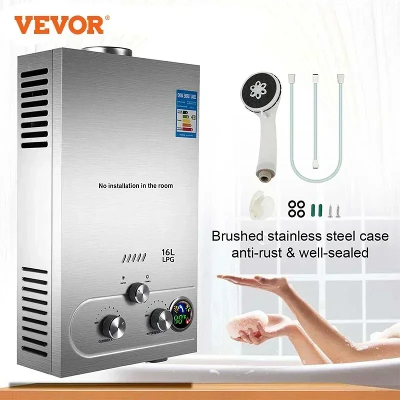 VEVOR 18L Scaldabagno a gas GPL 36KW Caldaia elettrica senza serbatoio Calda istantanea con display digitale per cucina Bagno Salone