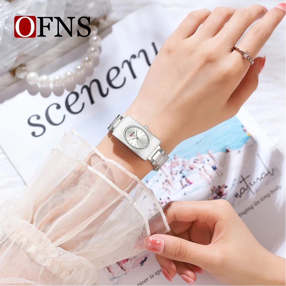 Modieus OFNS Nieuw 1547 dames quartzhorloge Rechthoekig waterdicht Luxe lichtgewicht luxe high-end dames quartzhorloge