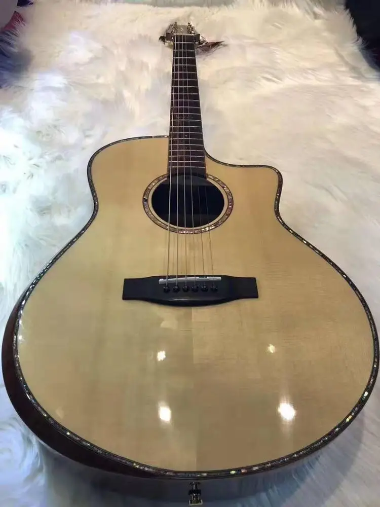 Guitare acoustique en bois massif faite à la main, rosette d'ormeau, fabricant chinois, haut de gamme, 41 po