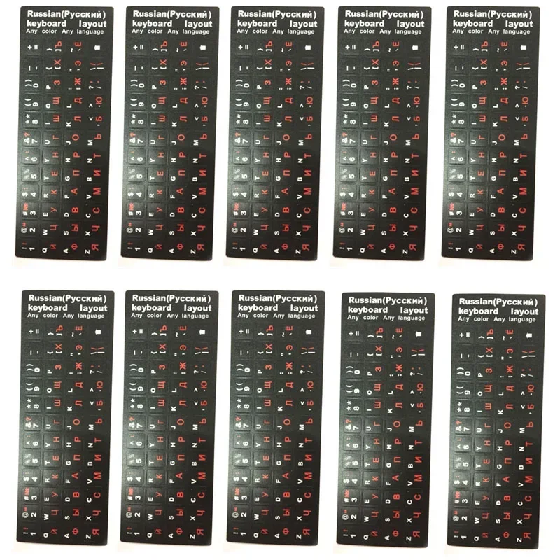 Lot 10pcs Russian Keyboard Sticker Layout Durable Alphabet Black Background Red Letters for Universal Laptop Desktop