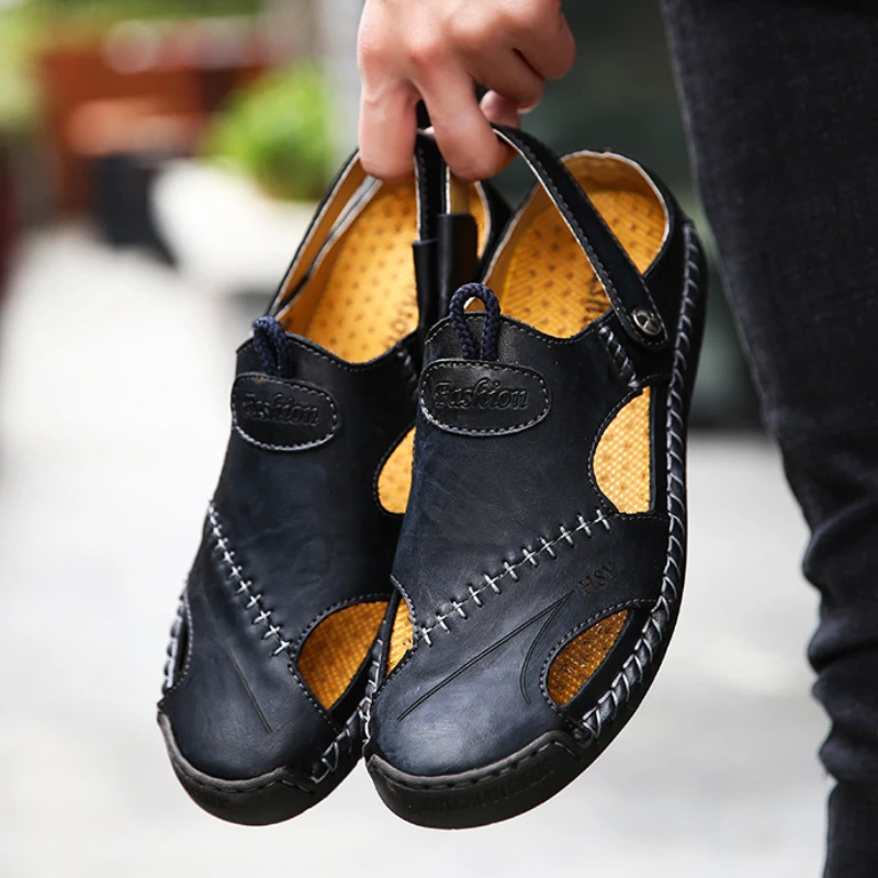 Summer Men Sandals Brand Genuine Leather Shoes for Men Classic Roman Shoes Outdoor Sneakers Beach Rubber Men Trekking sandalias