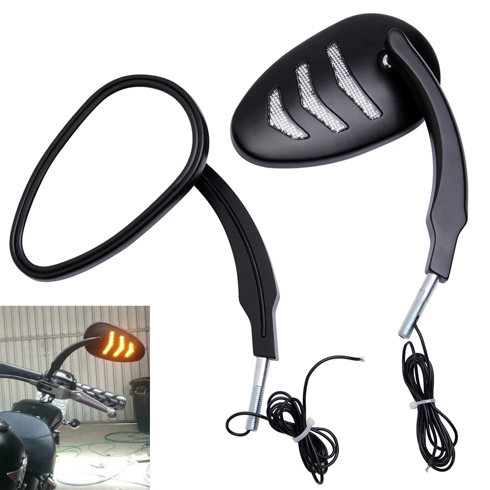 Motorcycle Chrome LED Achteruitkijkspiegels Met Richtingaanwijzers Voor Harley Davidson Road King Achteruitrijcamera Zijspiegel Licht Accessoires