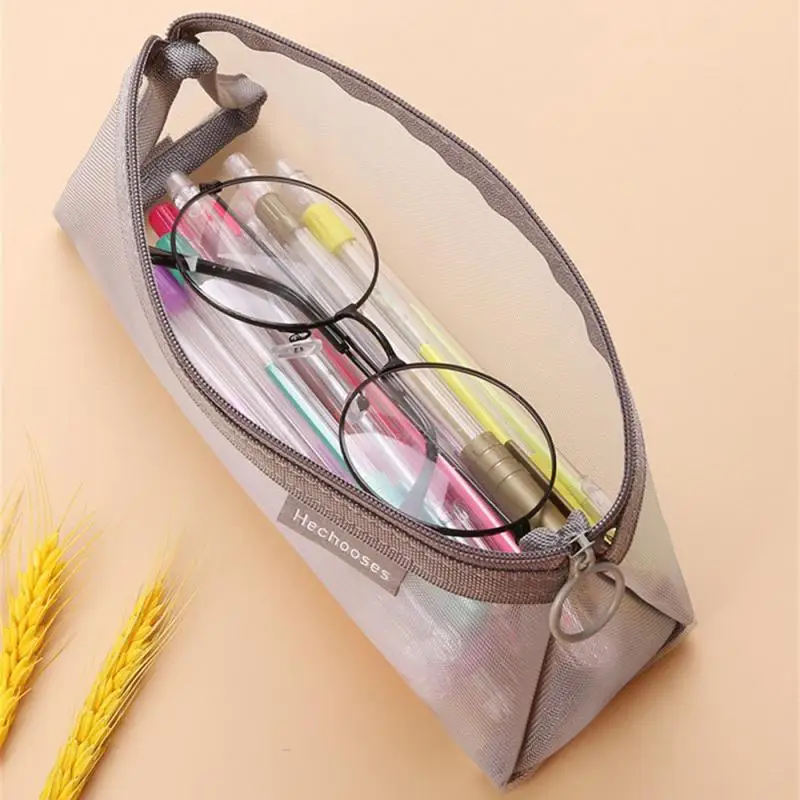 Mesh Pencil Case Transparent Pencil Case Kawaii Cute Simple Beautiful Bag Organizer Office Student Stationery School Supplies