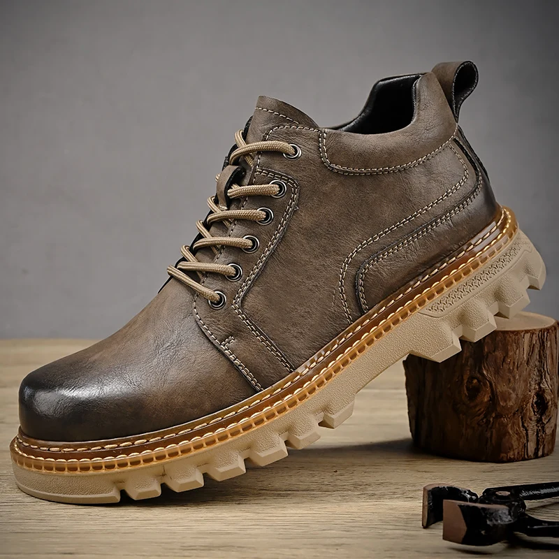 

Wear-Resistant Thi Sole Men's oes Low-Top Boots Casual Briti Retro Work oes Leather Upaded Version Comfortable