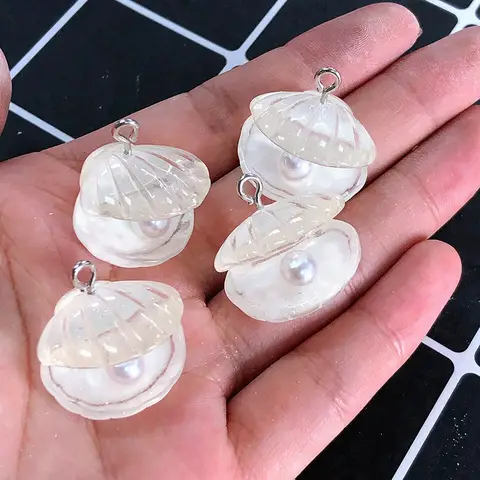 10pcs 3D 가짜 진주 쉘 수지 매력 인형 집 해양 바다 쉘 귀걸이 키 체인 펜던트 액세서리 Diy 쥬얼리