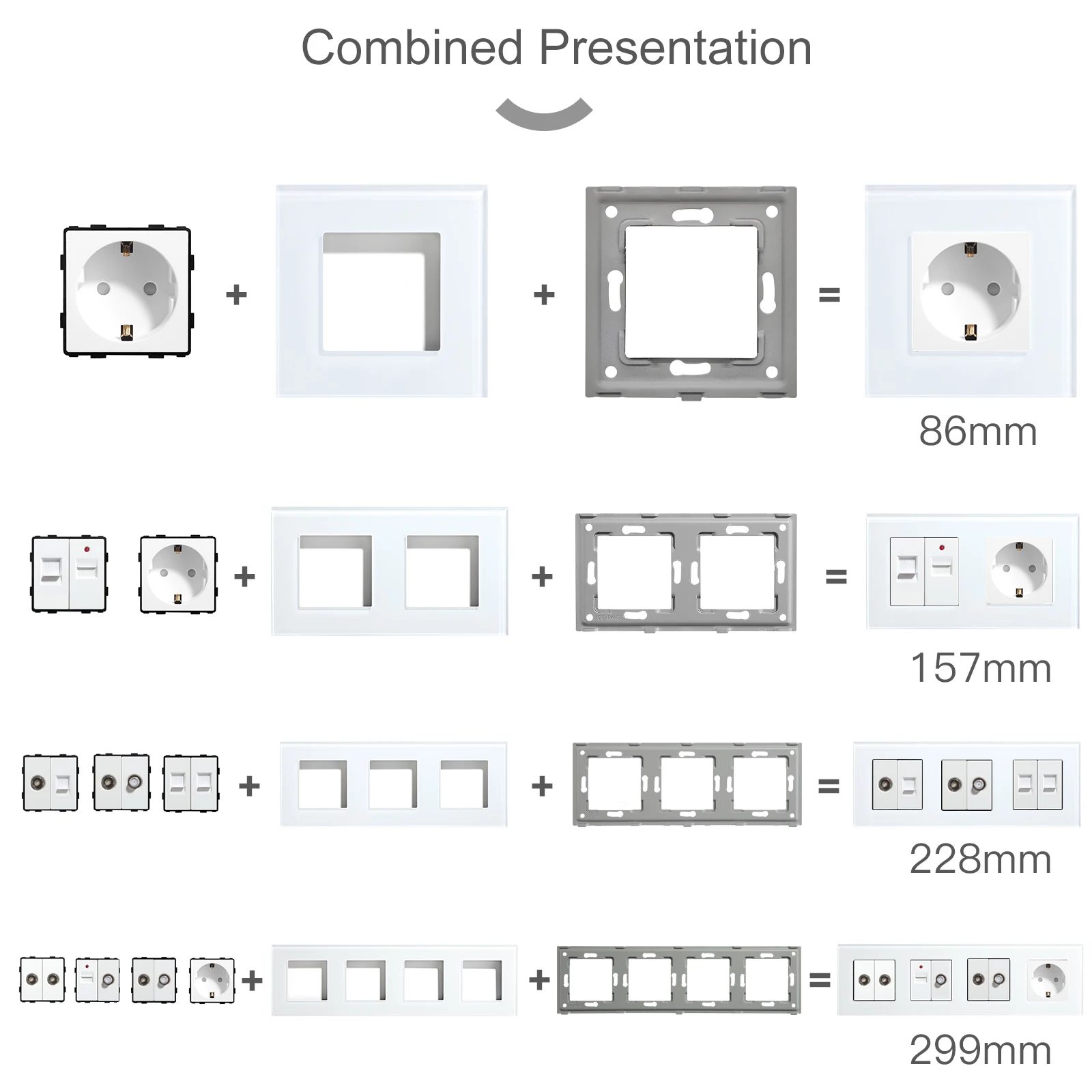 BSEED EU Standard Button Switch Part HDMI USB TV Internet Type-C Socket Function Parts With Glass Frame DIY Home Improvement