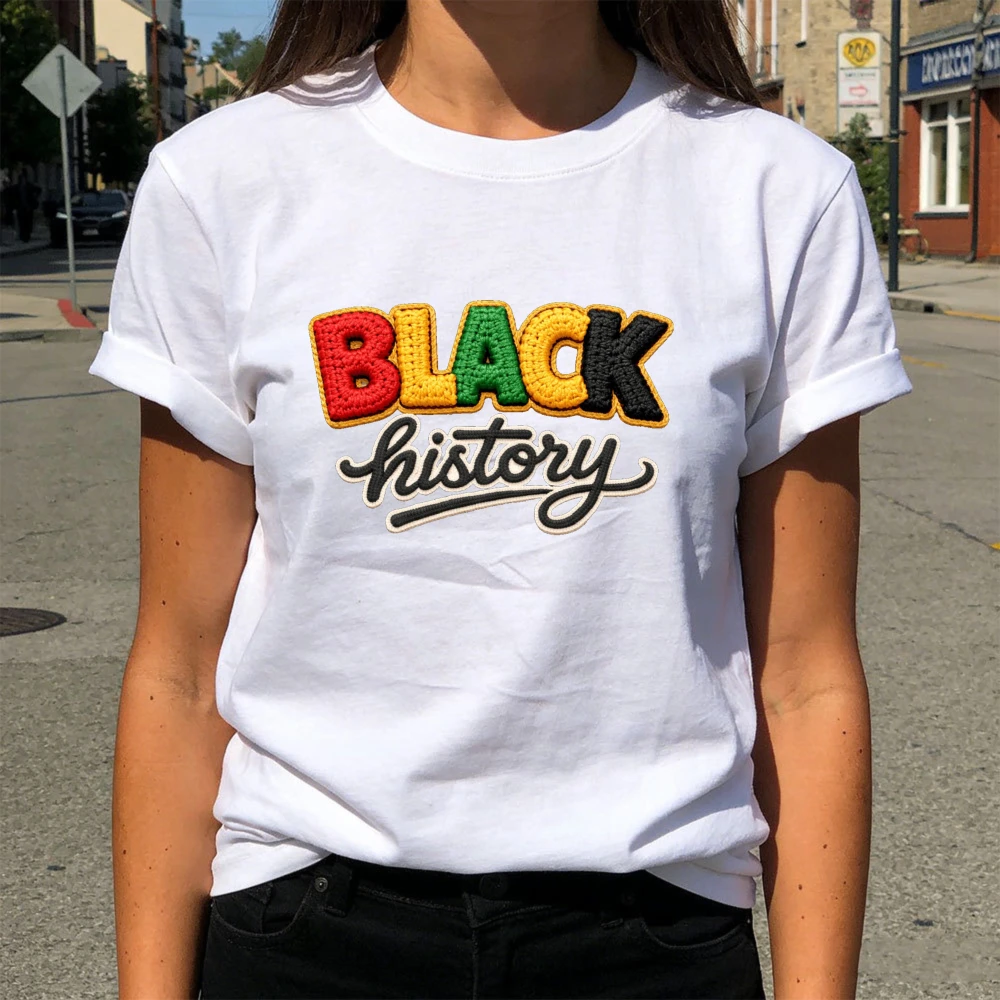 Black History Women Summer T-Shirt Colorful Letter Print Tops Breathable Graphic Tees O-neck Short Sleeve Clothes