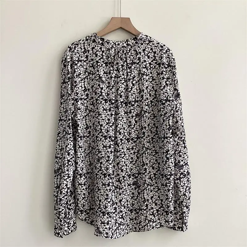 Zadig Spring Summer 2023 Shirt Dress Women Casual V-Neck White Dress Female Loose Small Floral Printed Long Sleeve Shirt Dress