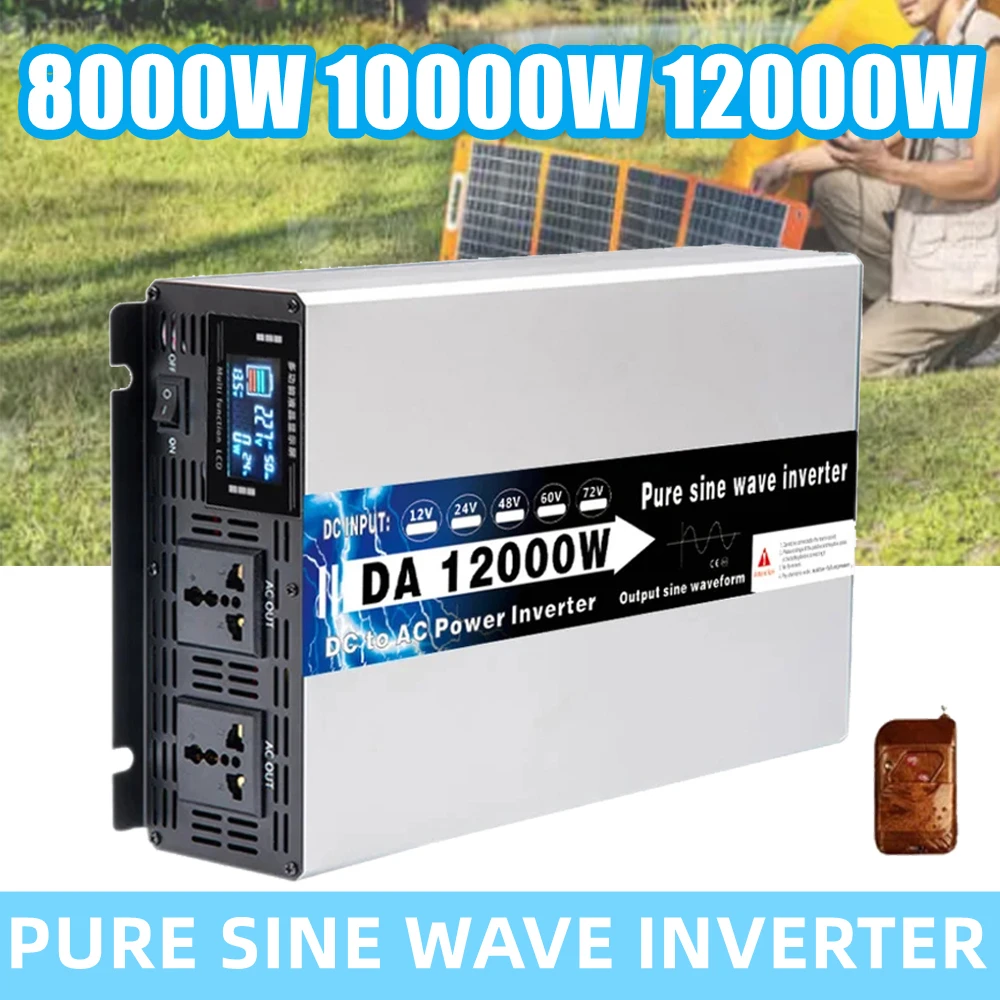 Pure Sine Wave Inverter 8000W 10000W 12000W Frequency Converter DC 12V 24V 48V To AC 220V 230V 110V Solar Power Bank Transformer