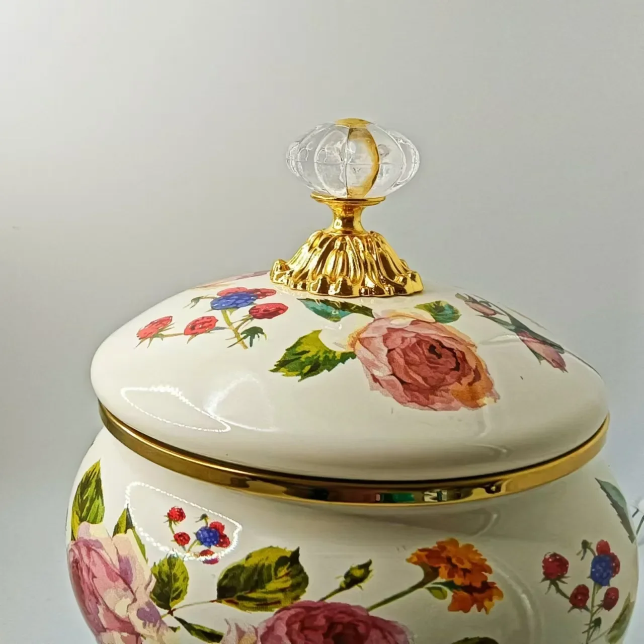 DSA Enamel Jar Storage Jar Sealed Sugar Jar Fruit Basket Enamel Utensils Pattern Gifts Kitchenware Candy