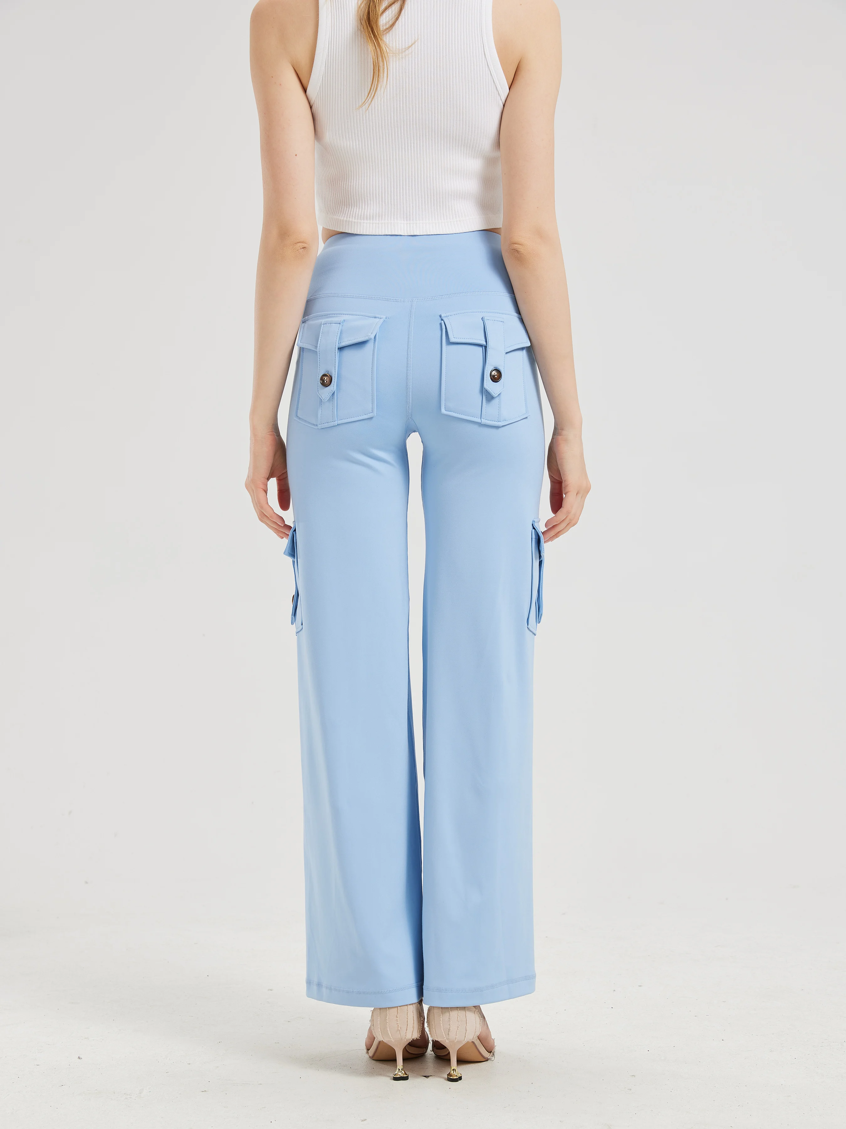 Elegant Women's Trousers Summer Streetwear Fashion Wide Leg Pants High Waist Stretch Tummy Control Breathable Casual Wear Women