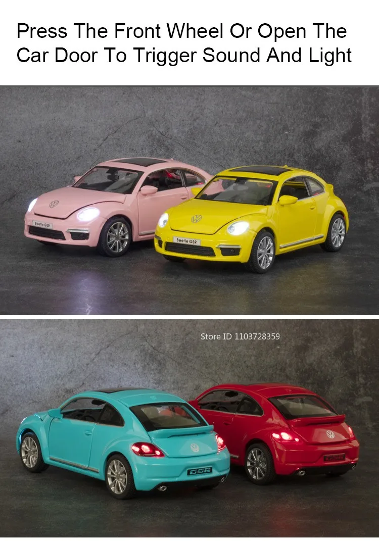 1:32 Käfer GSR CC Modell Spielzeugautos Legierung Druckguss Miniaturfahrzeuge Sound Licht Türen geöffnet zurückziehen Ornament für Kindergeschenke – Detail 5