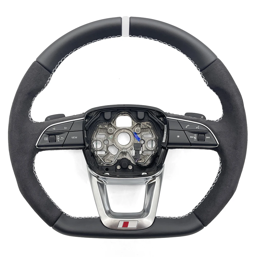 For Audi Q3 D-Shaped Alcantara Punched Leather S/RS Logo Steering Wheel With Paddles Assembly