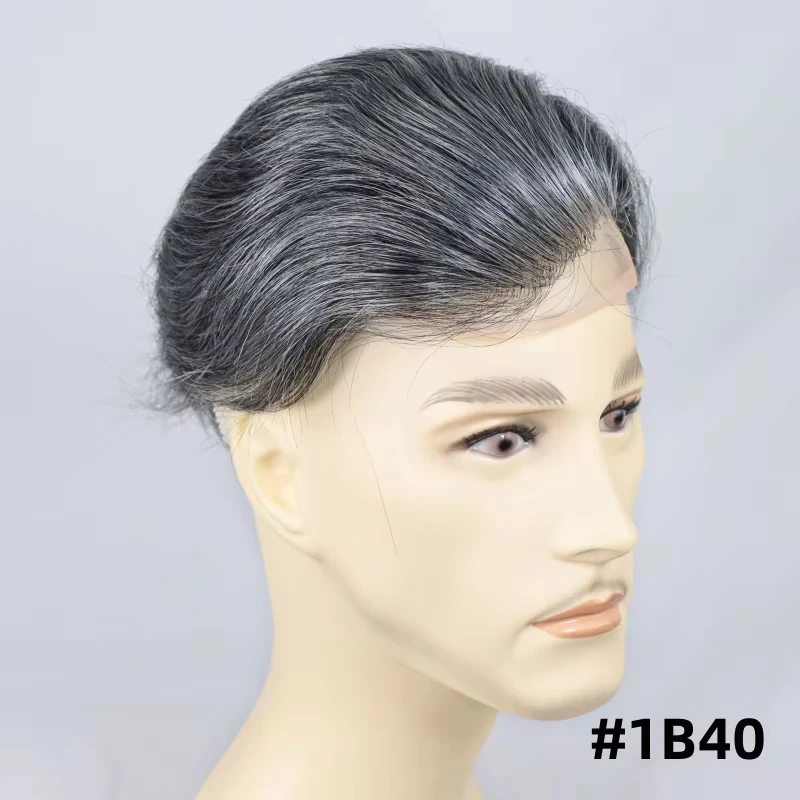 شعر مستعار رمادي للرجال قاعدة أحادية 8 × 10 بوصة شعر بشري دانتيل مع ألوان خفيفة الوزن من البولي يوريثان 1B60 # 7 # 613 للراحة