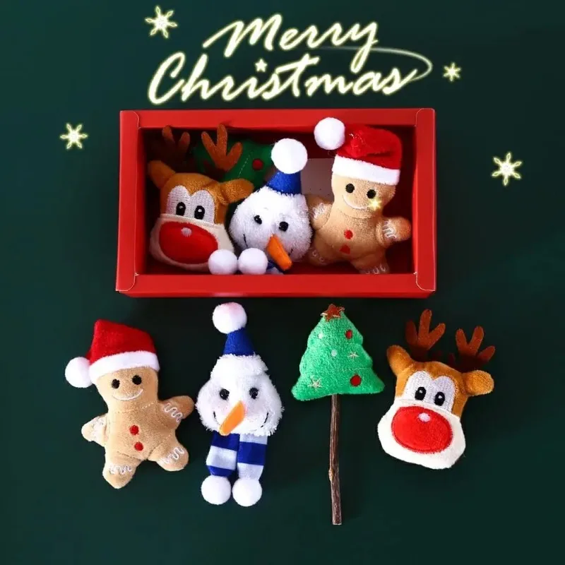 

Pet Christmas Gift Cat Toy Plush Toy Gift Box Plush Old Man Tree Snowman Built in Catnip Bell Toy Dog Accessories for Small Dogs