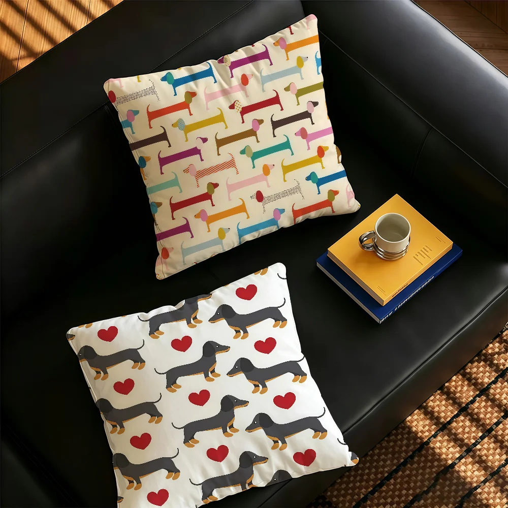 Sausage Dog Dachshund Cute cushion cover Anti-dustmite Sofa Cushion Decorative Office Cover Lounge Area Indoor & Outdoor Use