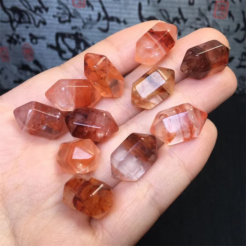 10pcs Natural Red Fire Quartz Hematoid Double Point Reiki Healing Stone Crystal Jewelry Gift DIY Accessories 10X19MM