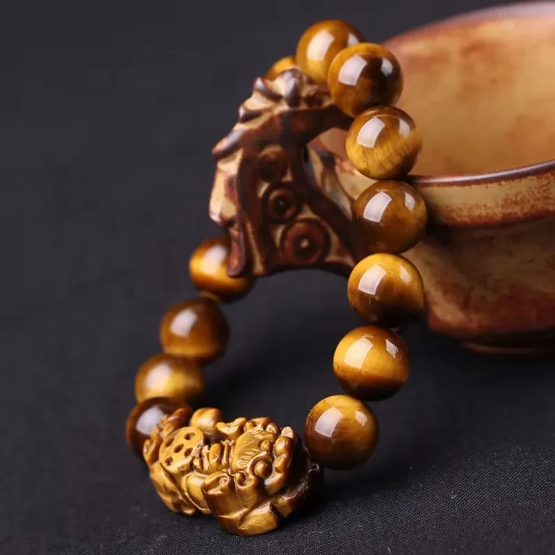 Jia Le/ Natural Tiger Eye Stone Lucky Pixiu Bracelet Elastic Beaded Fashion Men Women Fine Jewelry Bracelet Accessories Gifts