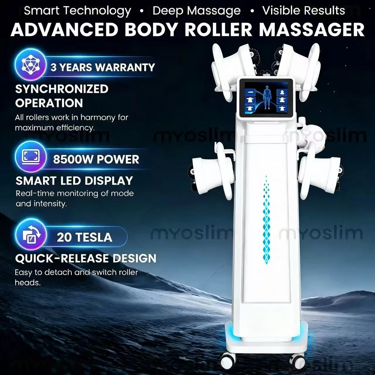 6 in 1 Multi Function 360 Degree Rotating Roller Massage Device 6 Handles Body Slimming Machine Adjustable Intensity