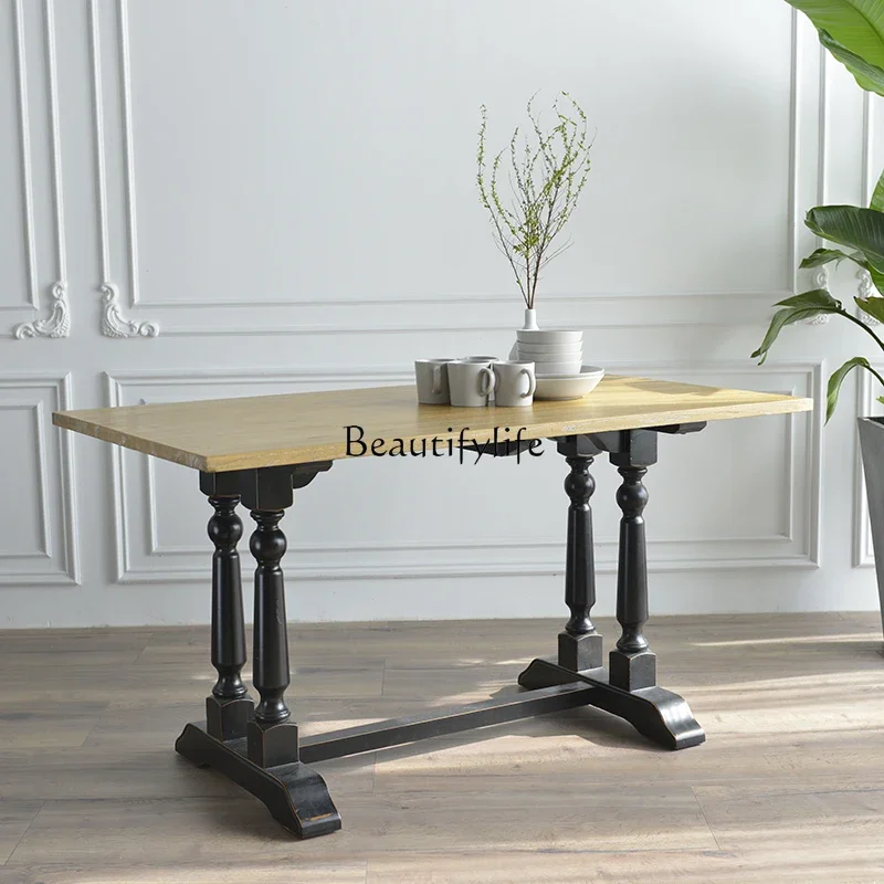 

yj5American and European Style Country Style Solid Wood Two-Tone Mixed Restaurant Table