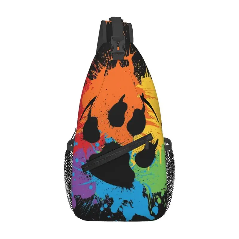 

Custom Gay Bear Paw Pride Sling Bags Men Cool GLBT LGBT Rainbow Pride Shoulder Crossbody Chest Backpack Travel Hiking Daypack