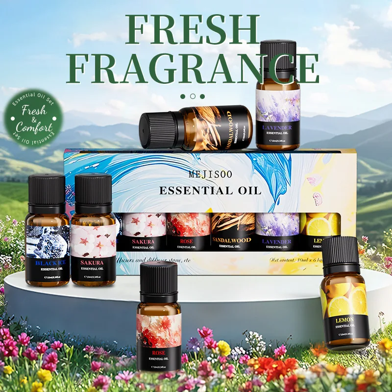 6-Piece Water-Soluble Aromatherapy Essential Oil Set Long-Lasting Fragrance Lavender, Lemon, and Rose Scented Essential Oils