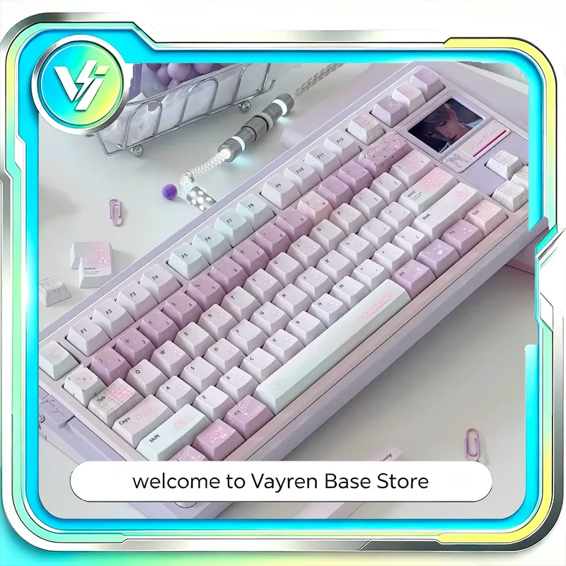 Flower Wedding Keycap Set Pink Purple PBT Thermal Sublimation Cherry Profile Keycaps for Custom Mechanical Keyboard Gaming Setup