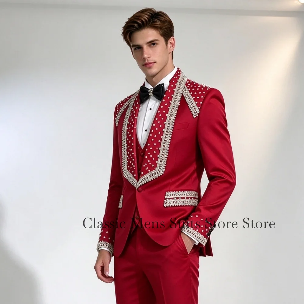 Customized Diamond Beading Tuxedo Men Suit High Quality Sequin Male Prom Blazers 2 Pieces Set Wedding Groom Diamond Ropa Hombre