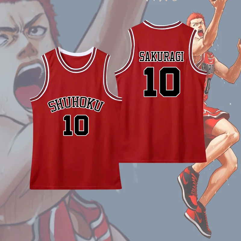 Anime Slam Dunk Cosplay Costume Sakuragi Hanamichi Shirt Men's Red 10th 11th Basketball Jersey Kaede Rukawa Tops