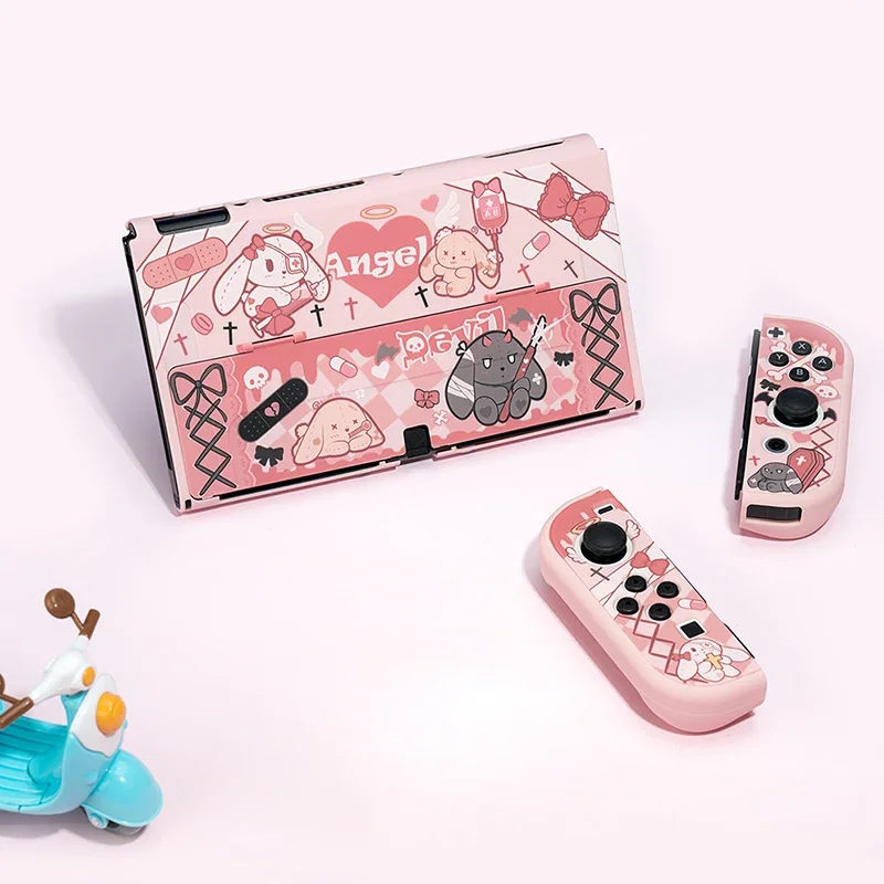 

For Nintendo Switch /Switch OLED Cute Bunny NS Oled Protective Case Dockable Cover Split Design Hard Shell Accessories Pink Case