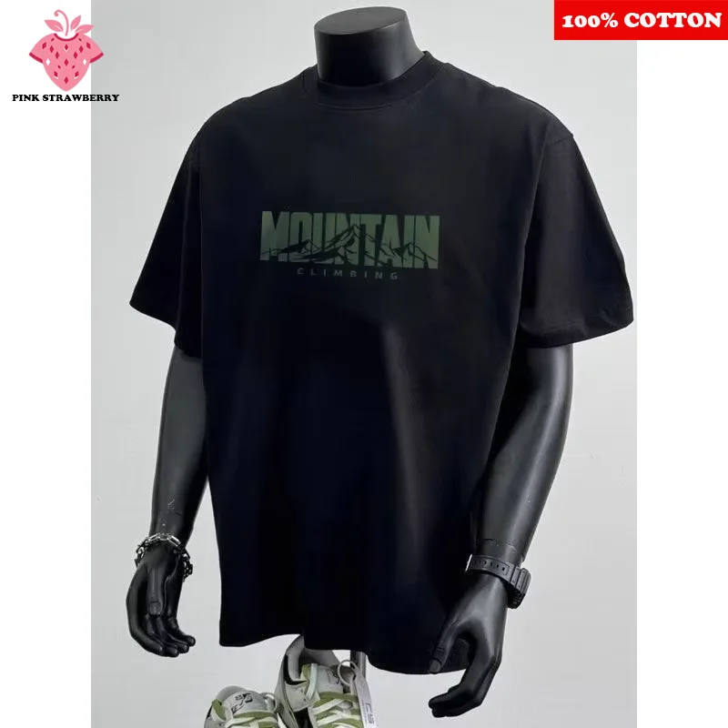 Camiseta blanca con estampado de letras para hombre, ropa de calle de moda, 100% de algodón, pantalón corto informal holgado, camiseta de manga Y2k, verano 2025