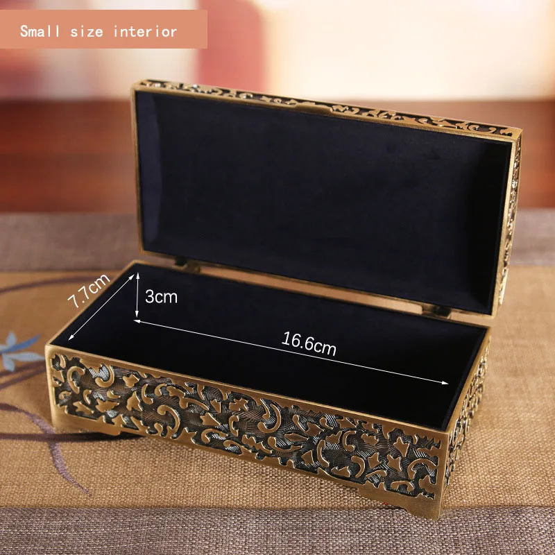 Rectangle Antique Metal Jewelry Box Trinket Storage Organizer Gift Box Chest Ring Case with Mirror for Girls Women