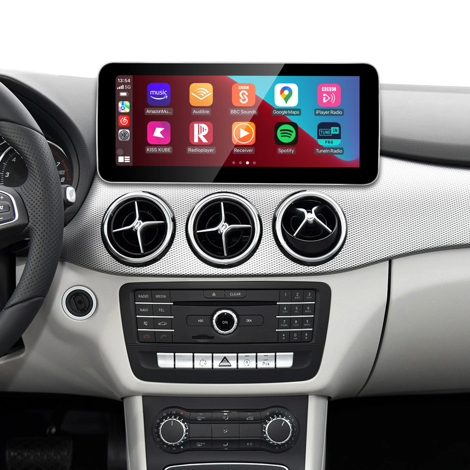 10.25-inch Android display for Mercedes W463, with CarPlay, Android Auto, GPS, NTG 5.1/5.2, Netflix, YouTube, and rear‑view camera.