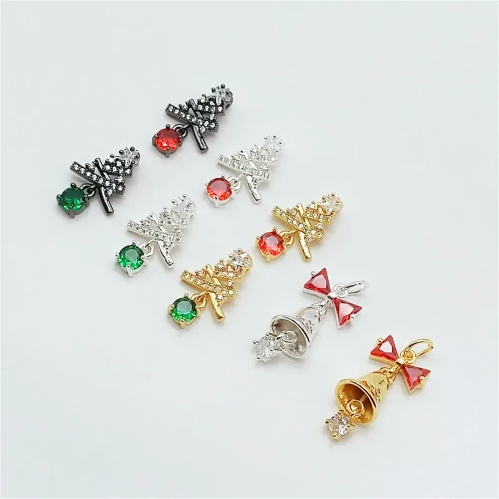 

Silver 18K Gold-plated Christmas Tree Pendant, Bow, Bell Pendant, DIY Pendant Jewelry Accessories
