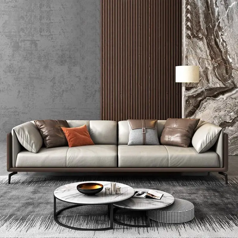 Modern Living Room Sectional Sofa With Comfort Cushions And Genuine Leather Upholstery For Family Seating And Home Lounge Use